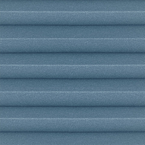 Close up of Celeste Light Filtering Cornflower Blue Honeycomb pleated Fabric. Thermal cellular blind for energy efficient roof blinds.
