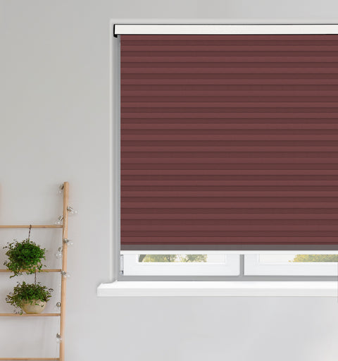 Astral Red Rust Pleated honeycomb cellular blind, highlighting energy saving Blackout thermal cells.